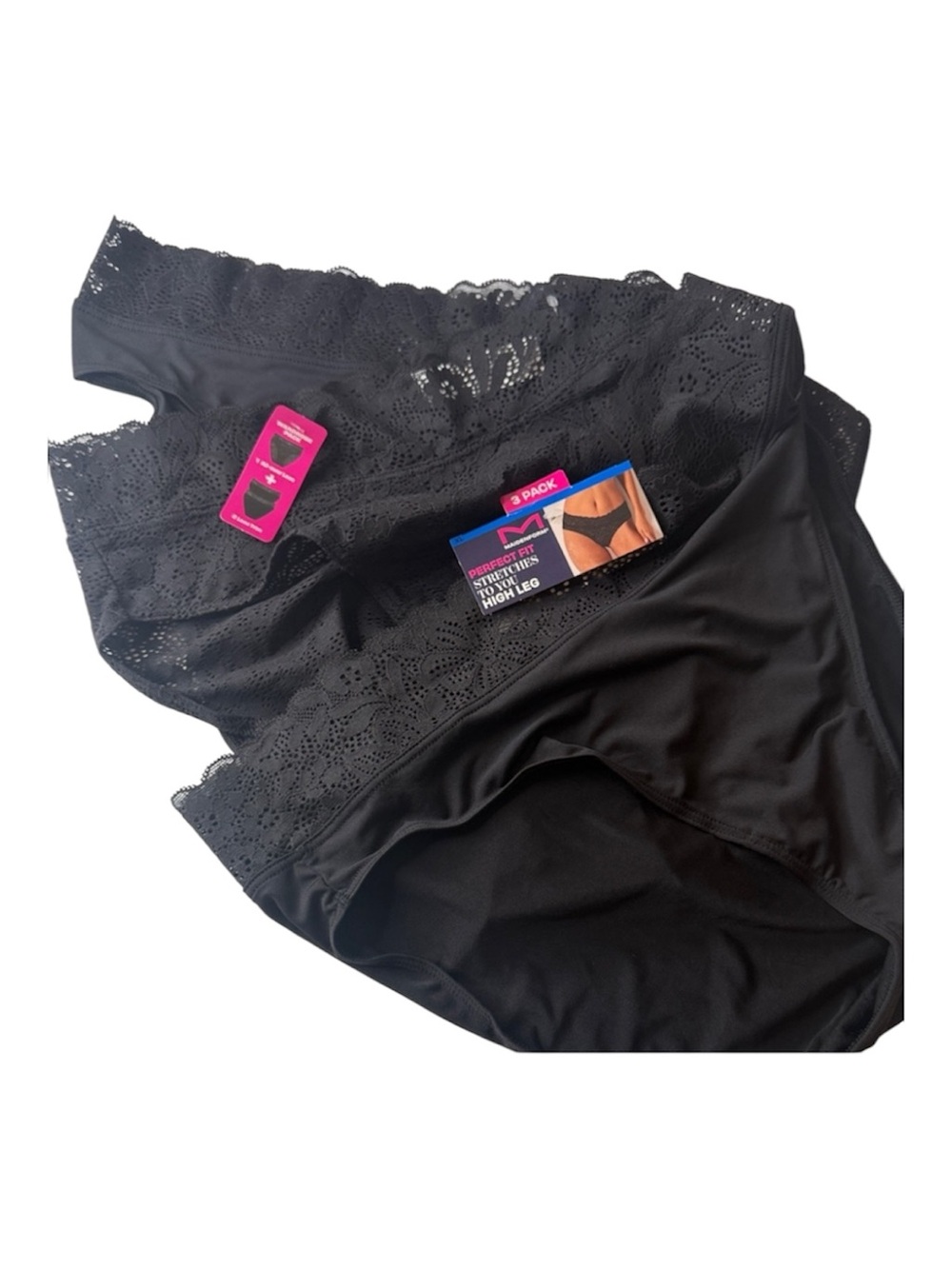 Maidenform Perfect Fit High Leg Black Panties. 3 Pairs. Size XL / 8